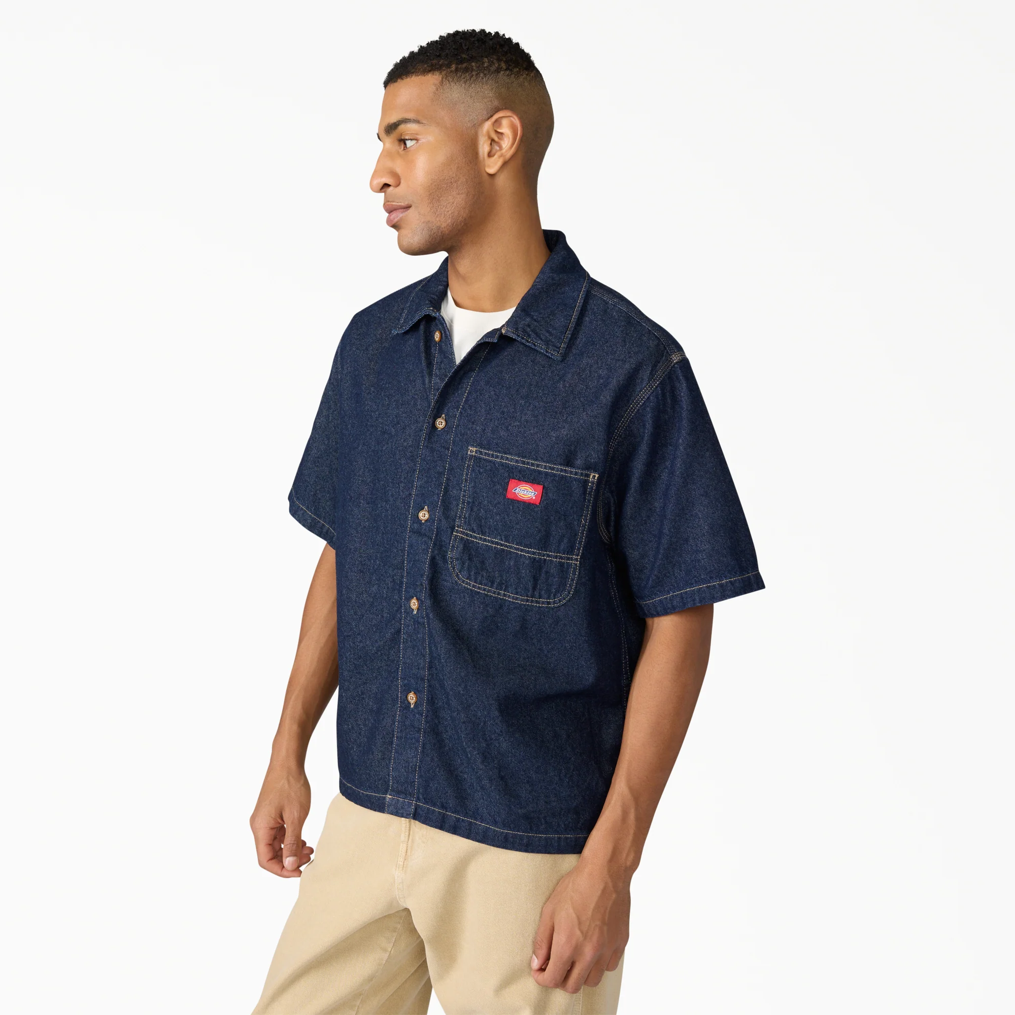 Denim Short Sleeve Button-Up Shirt - Image 3