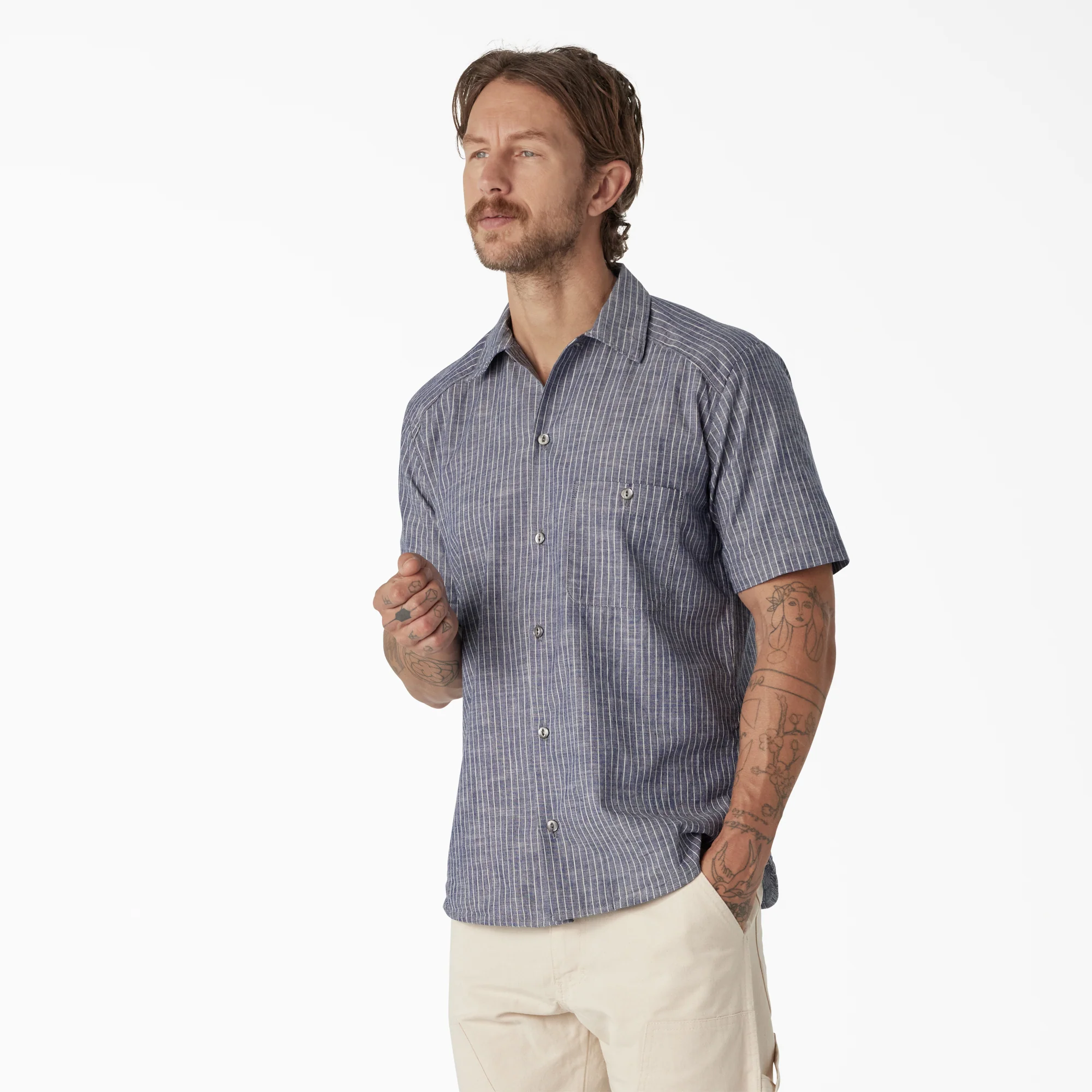 Dickies 1922 Short Sleeve Striped Chambray Shirt - Image 3