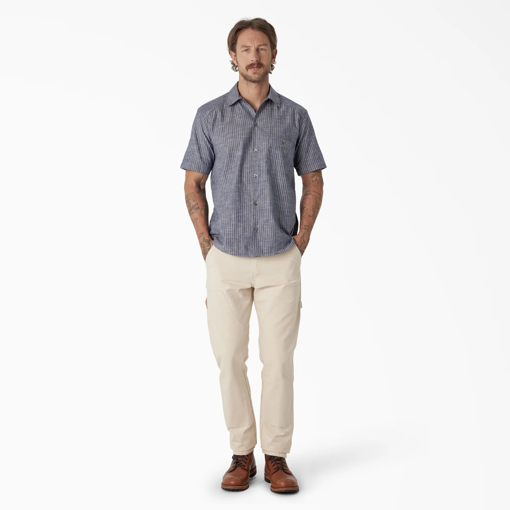 Dickies 1922 Short Sleeve Striped Chambray Shirt - Image 4