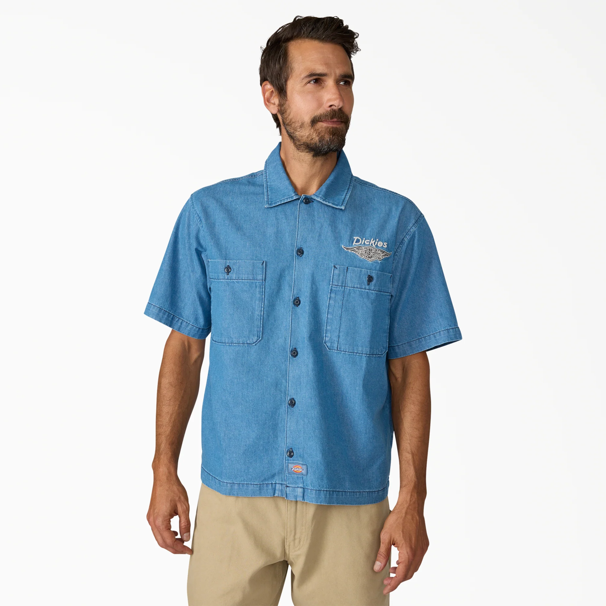 Dickies x Harley-Davidson® Boxy Fit Chambray Embroidered Work Shirt - Image 2