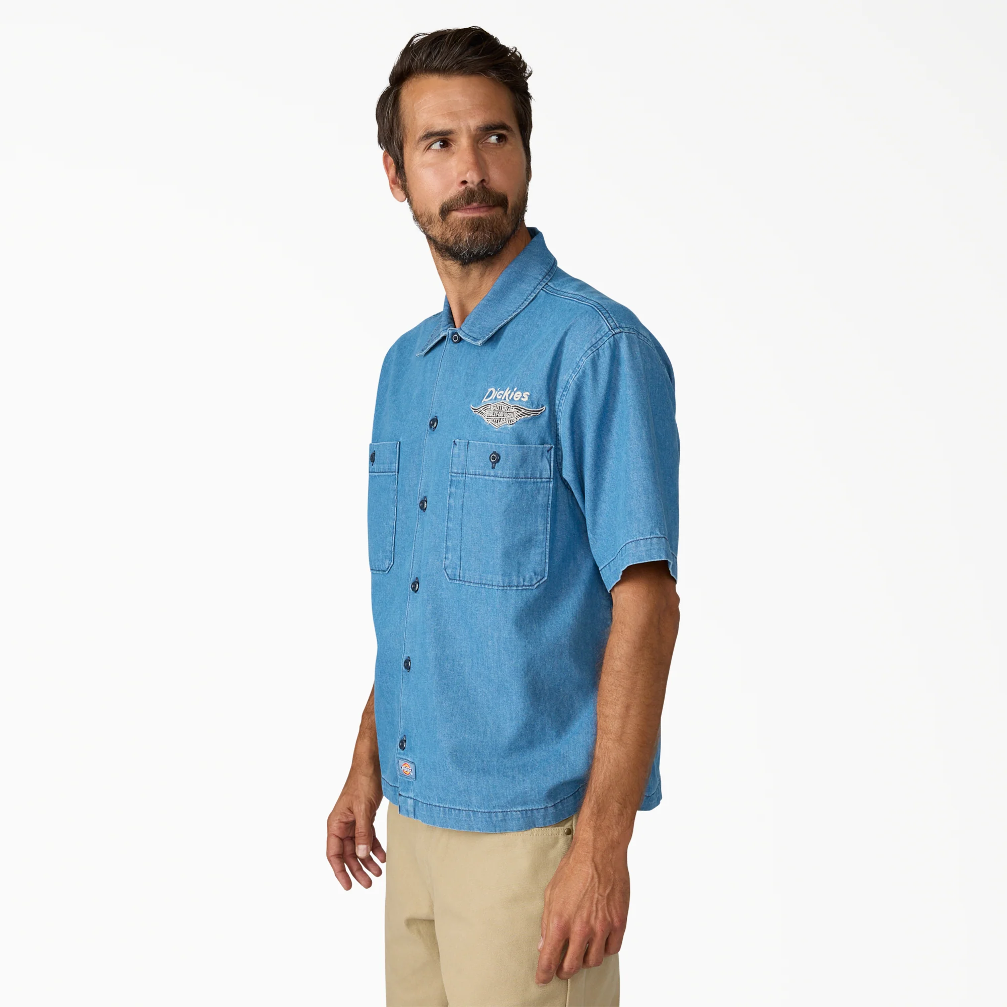 Dickies x Harley-Davidson® Boxy Fit Chambray Embroidered Work Shirt - Image 4
