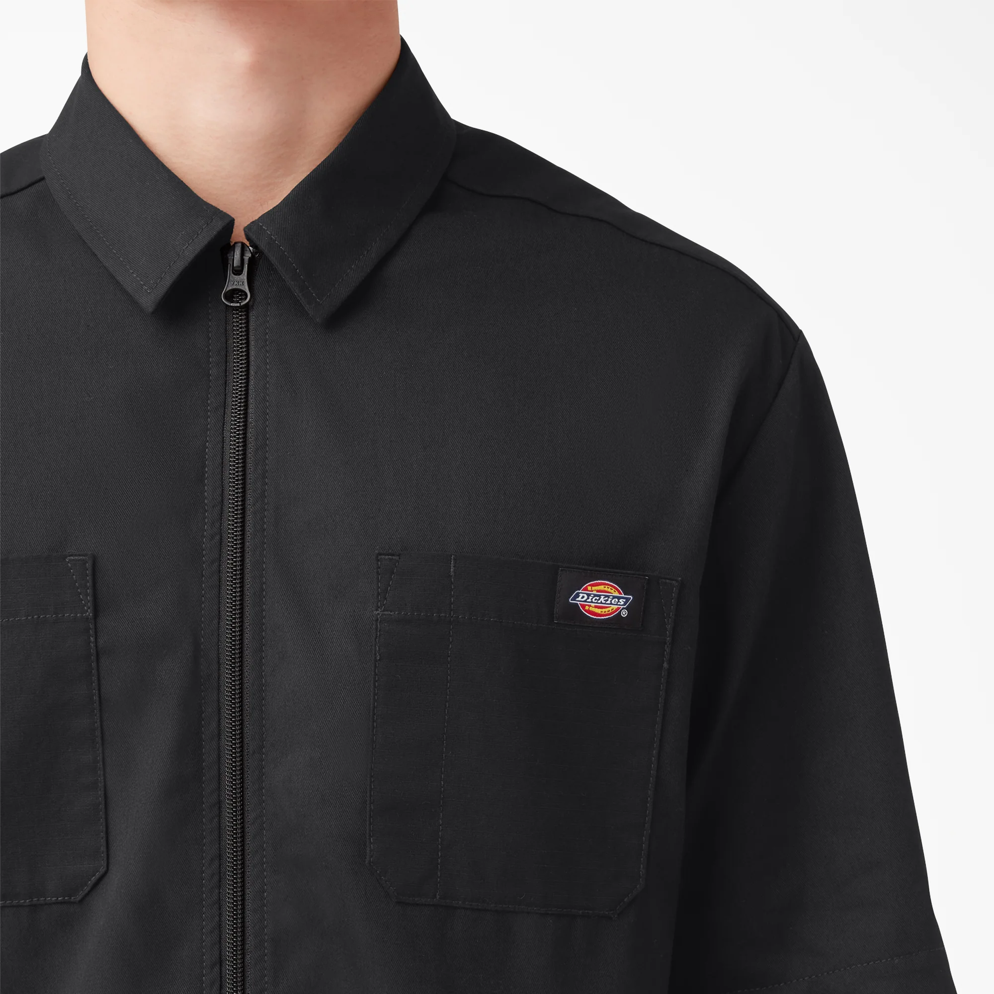 Mixed Media Zip Front Short Sleeve Work Shirt - Image 4
