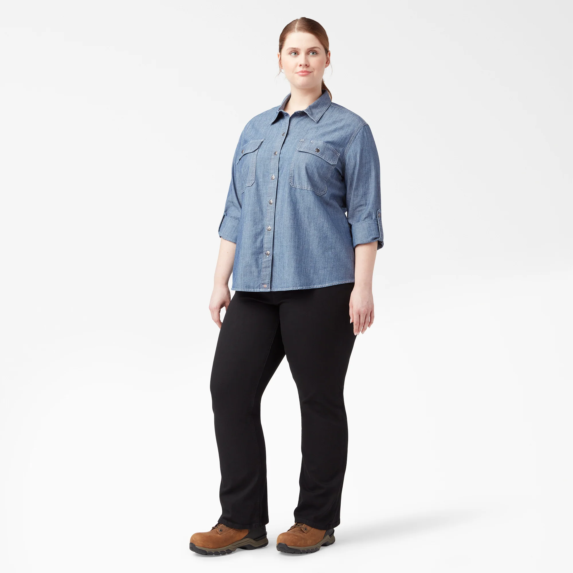 Women’s Plus Chambray Roll-Tab Work Shirt - Image 4