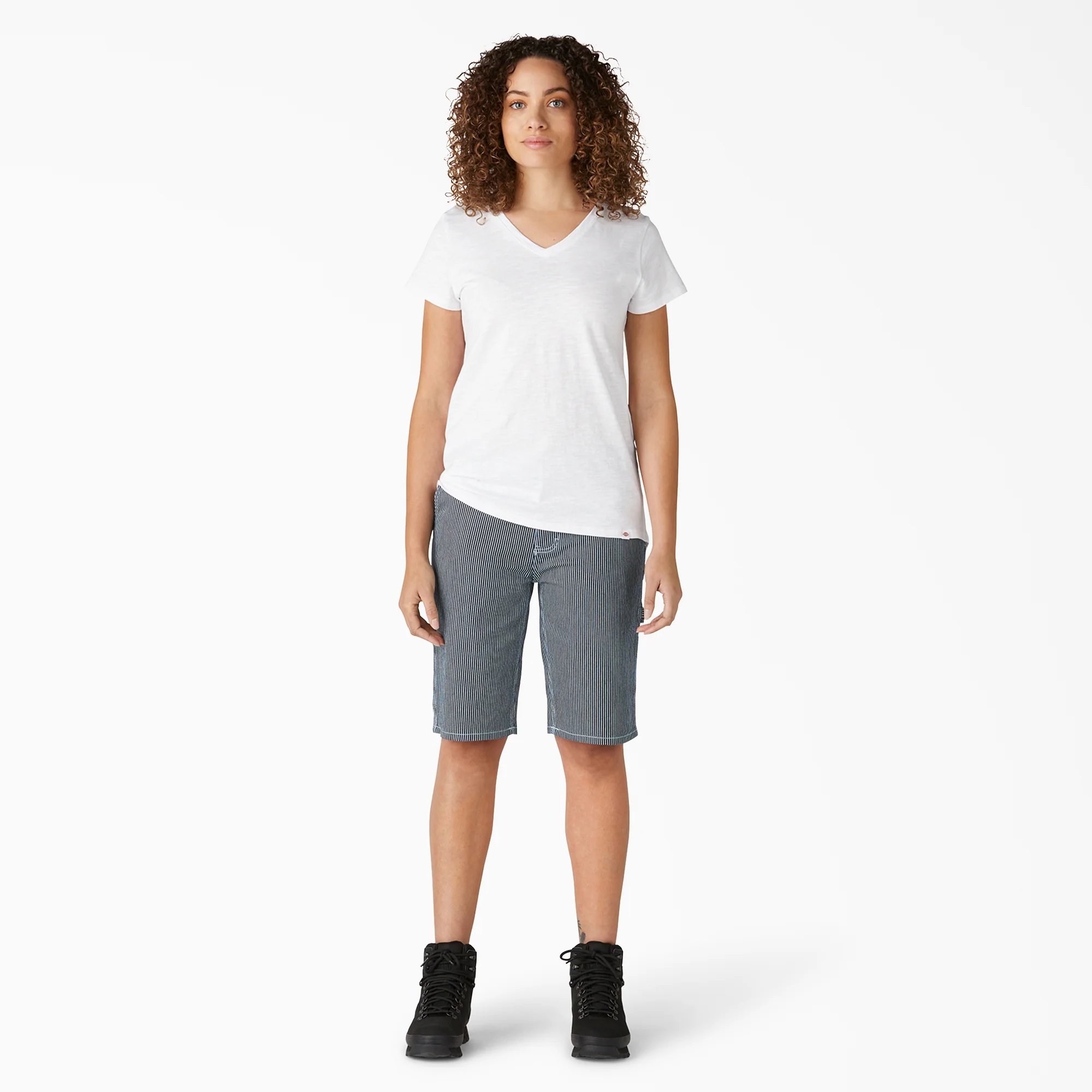 Women’s Relaxed Fit Hickory Stripe Carpenter Shorts, 11" - Image 4