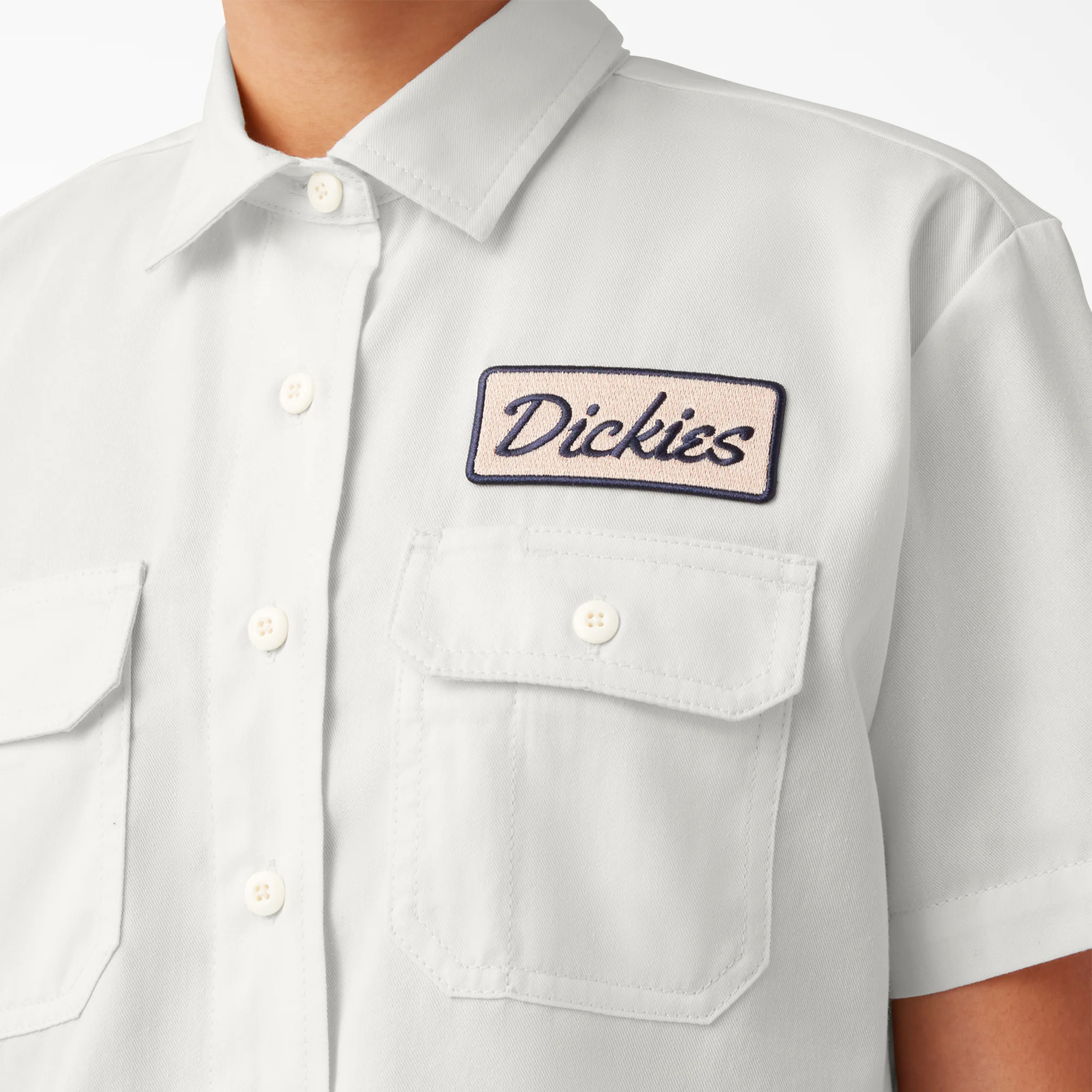 Women's Embroidered Patch Cropped Work Shirt - Image 5
