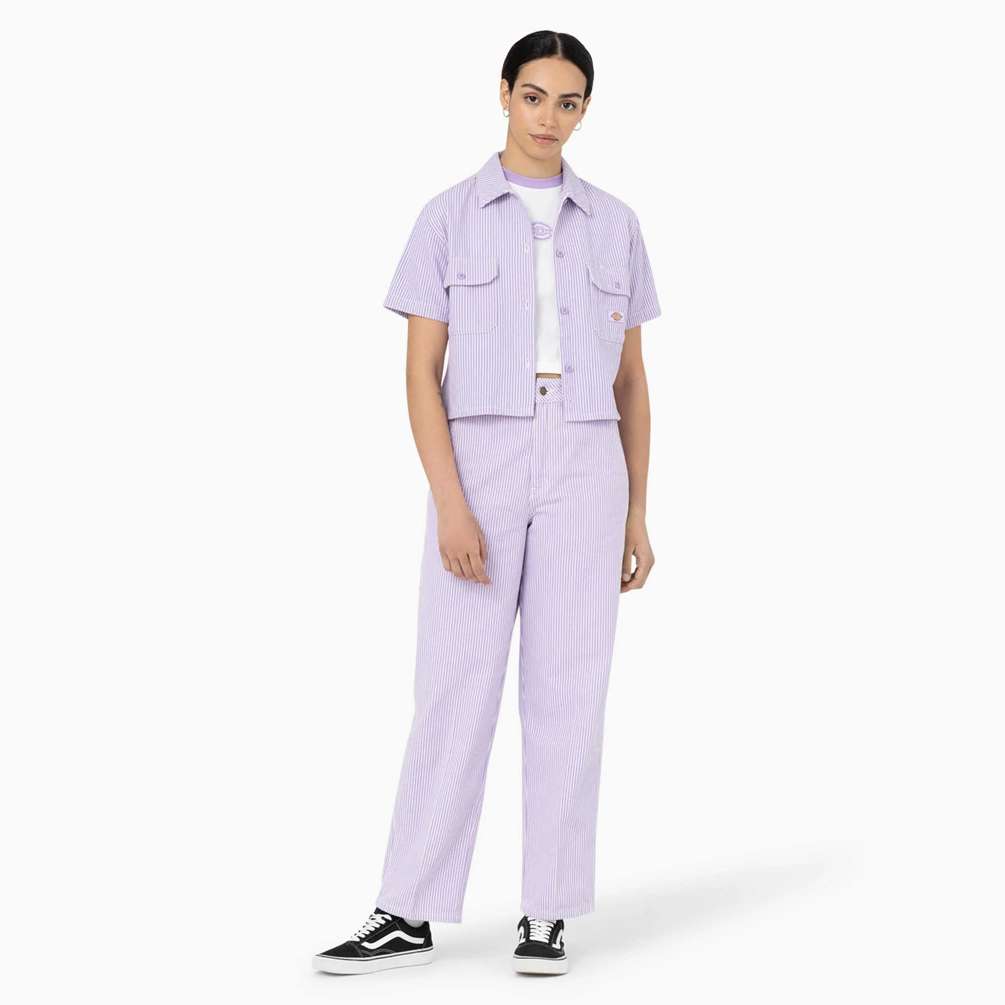 Women's Hickory Stripe Cropped Work Shirt - Image 3