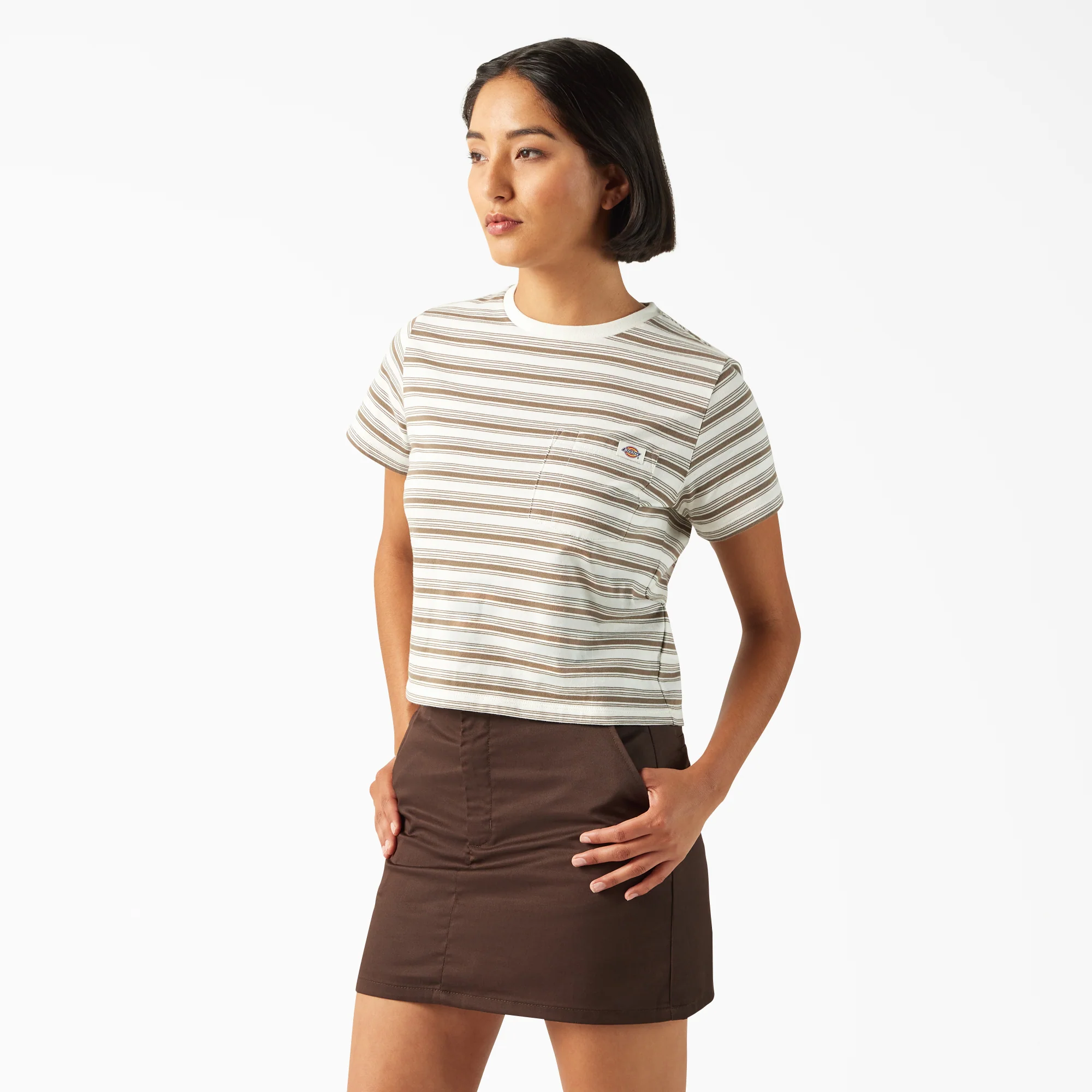 Women's Large Striped Cropped Pocket T-Shirt - Image 3
