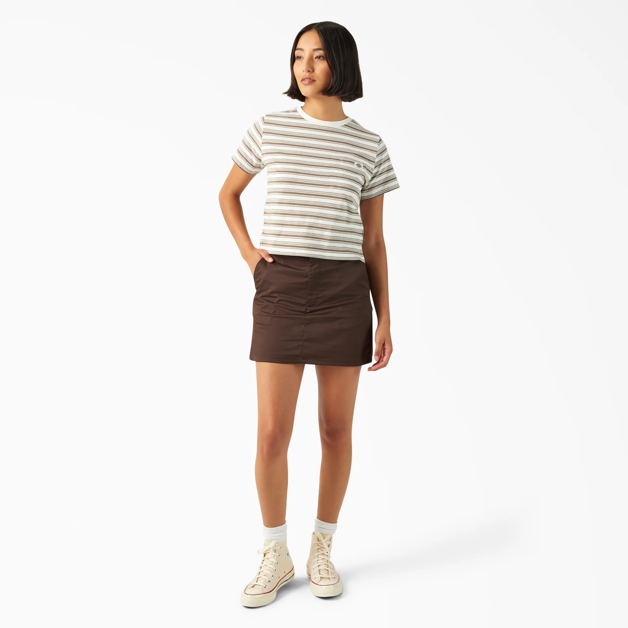 Women's Large Striped Cropped Pocket T-Shirt - Image 4