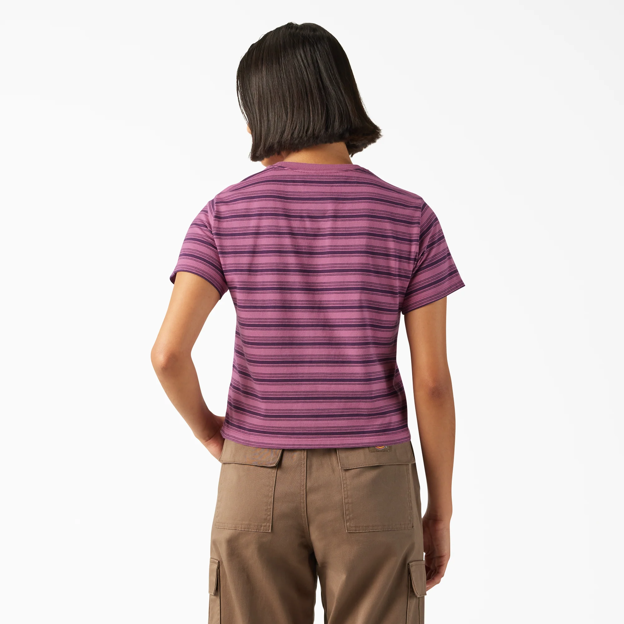 Women's Large Striped Cropped Pocket T-Shirt - Image 2