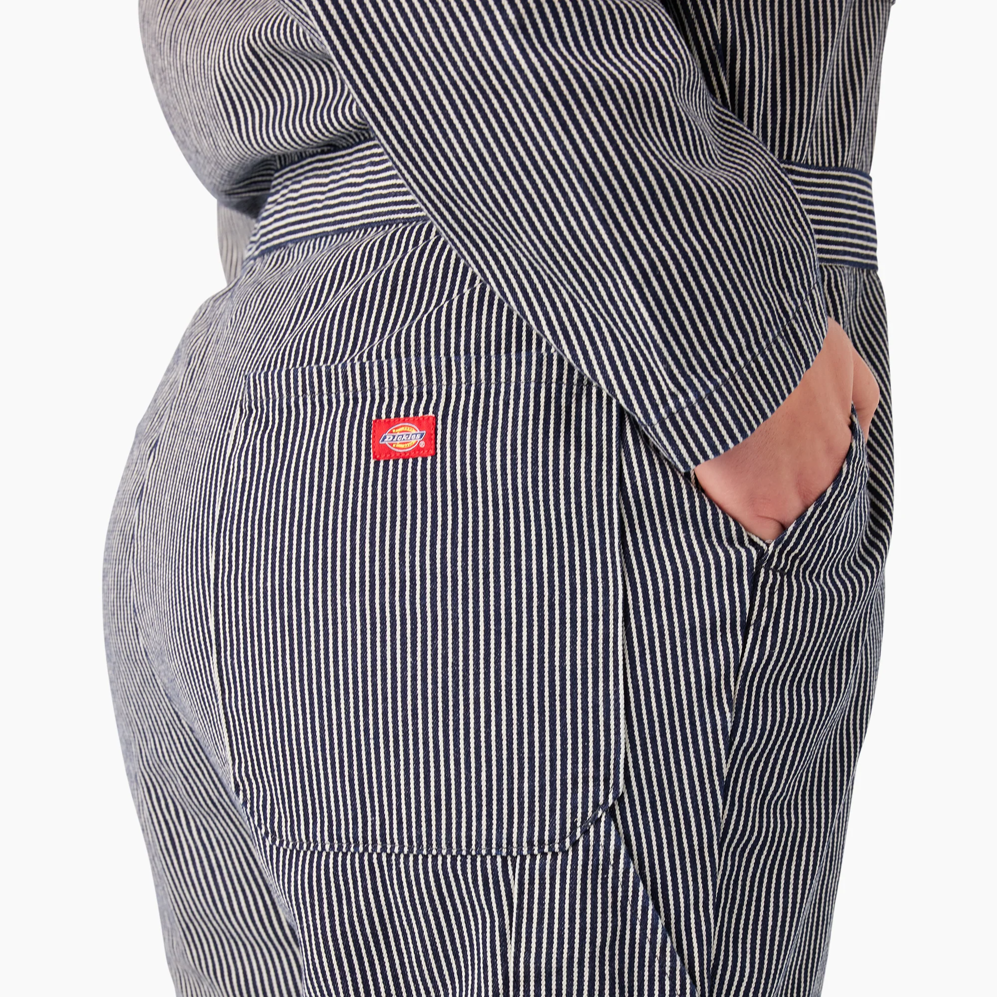 Women's Plus Relaxed Fit Long Sleeve Hickory Stripe Coveralls - Image 7