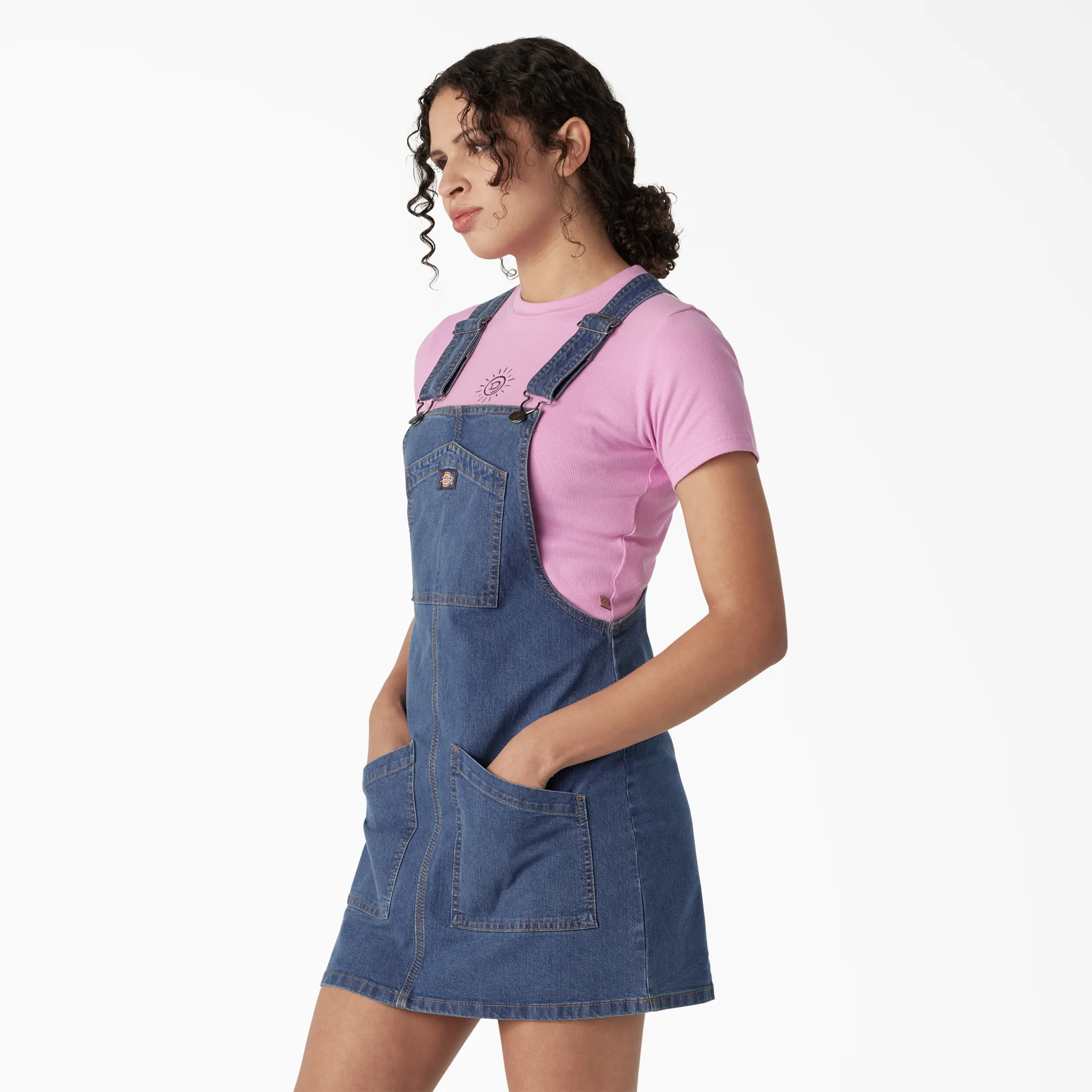 Women's Regular Fit Denim Bib Overall Dress - Image 3