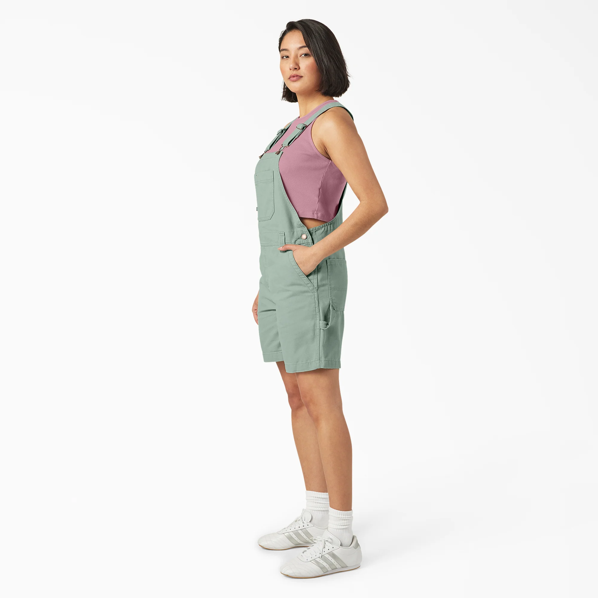 Women's Relaxed Fit Bib Shortalls, 7" - Image 3