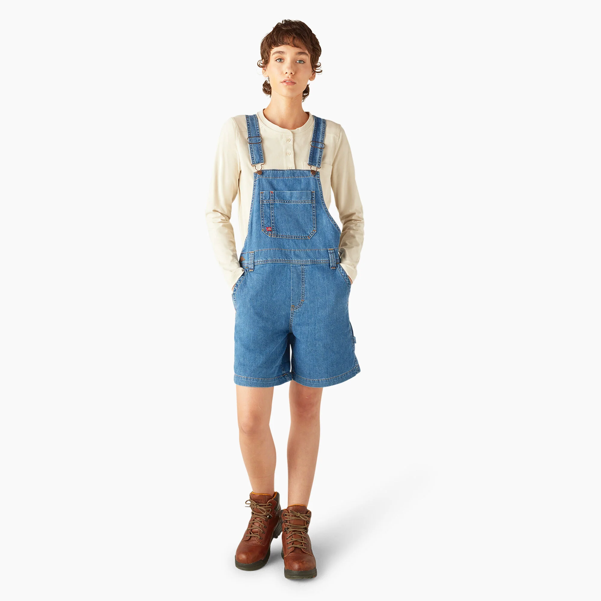 Women's Relaxed Fit Bib Shortalls, 7" - Image 3