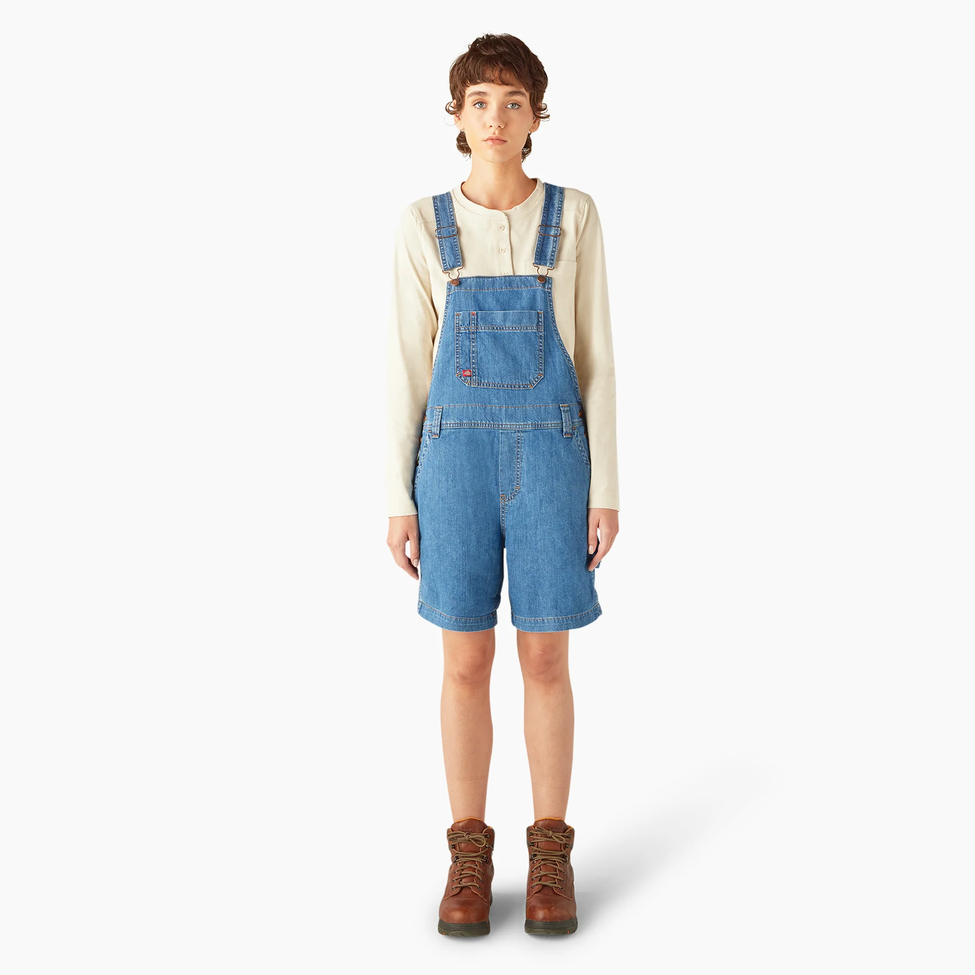 Women's Relaxed Fit Bib Shortalls, 7" - Image 7