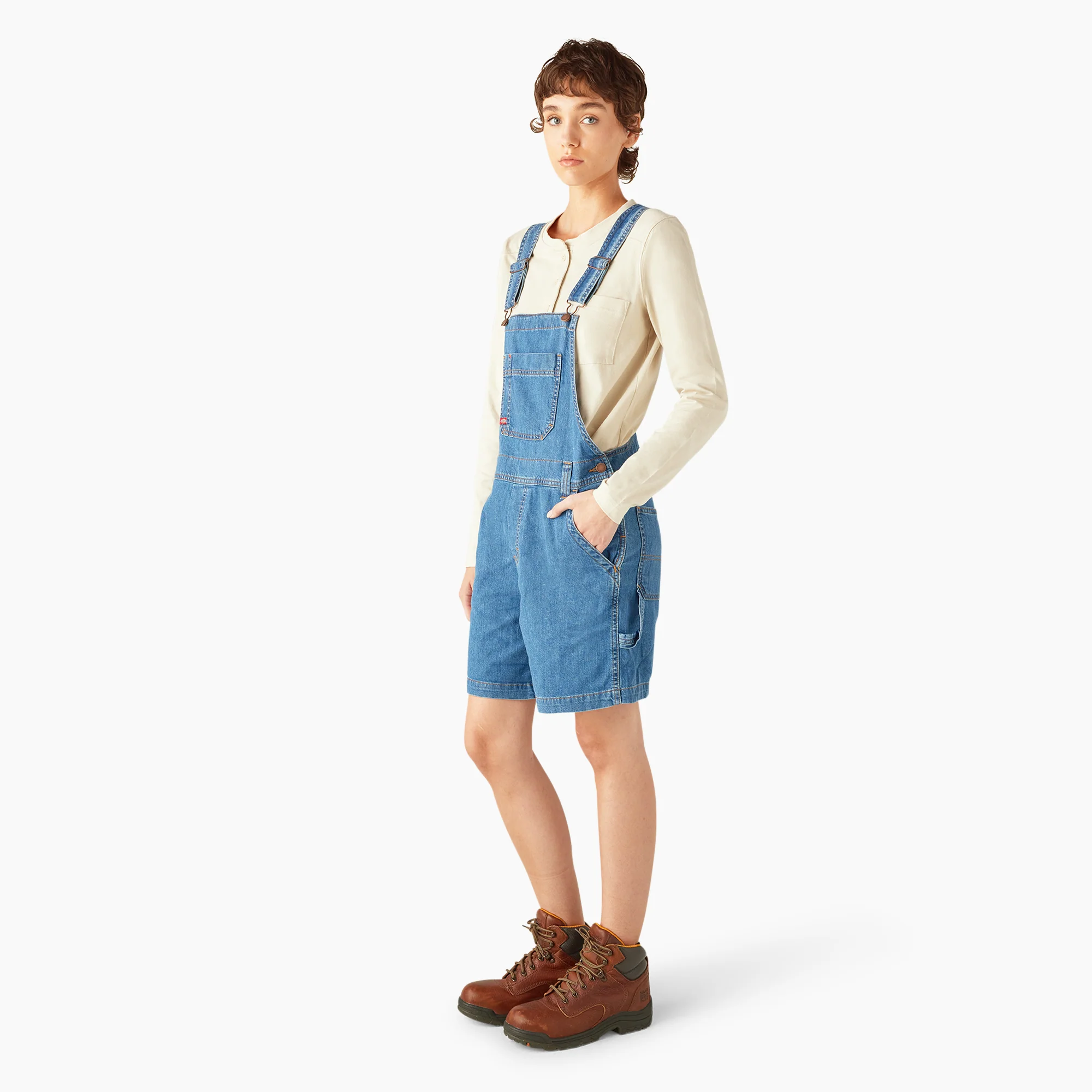 Women's Relaxed Fit Bib Shortalls, 7" - Image 8