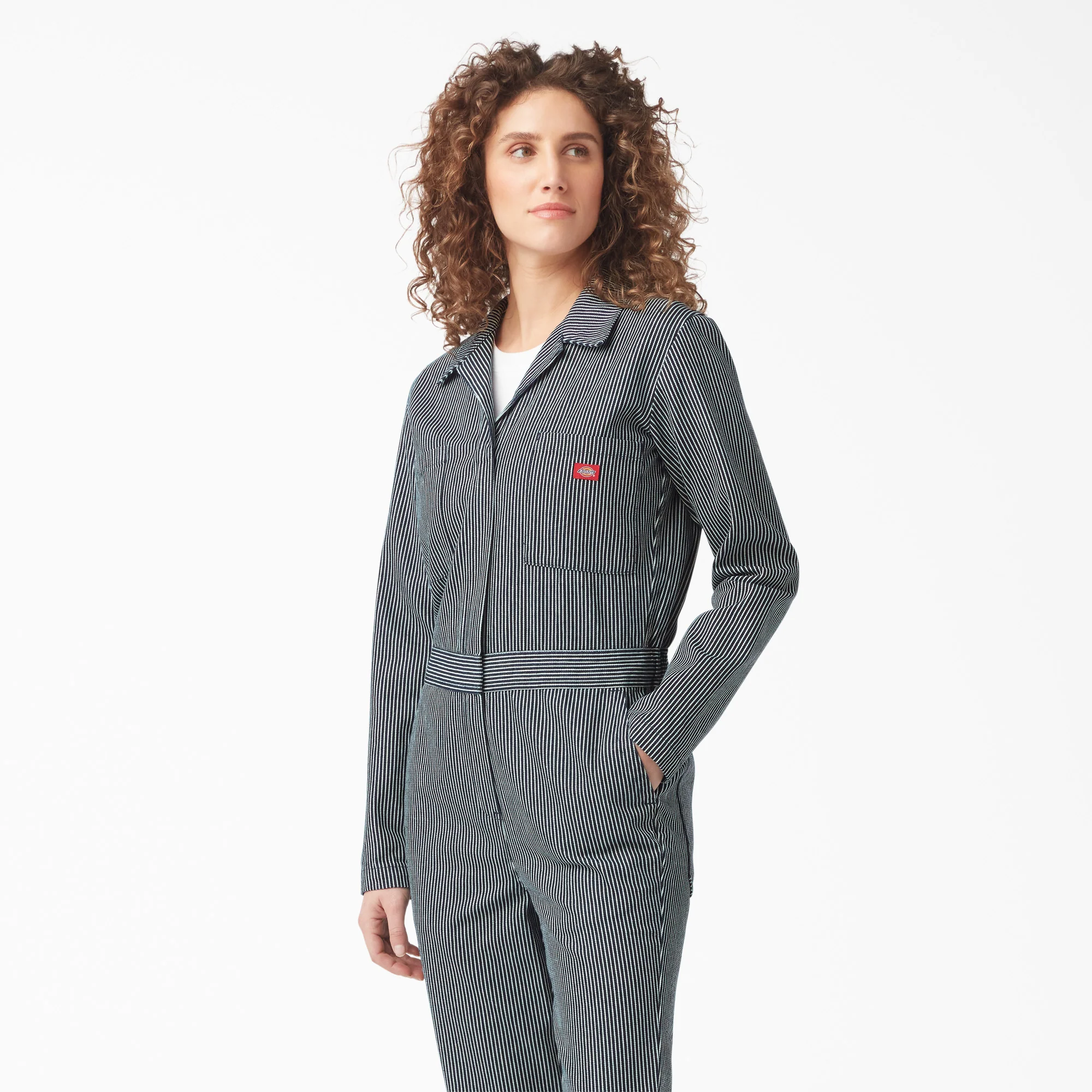 Women's Relaxed Fit Long Sleeve Hickory Stripe Coveralls - Image 4