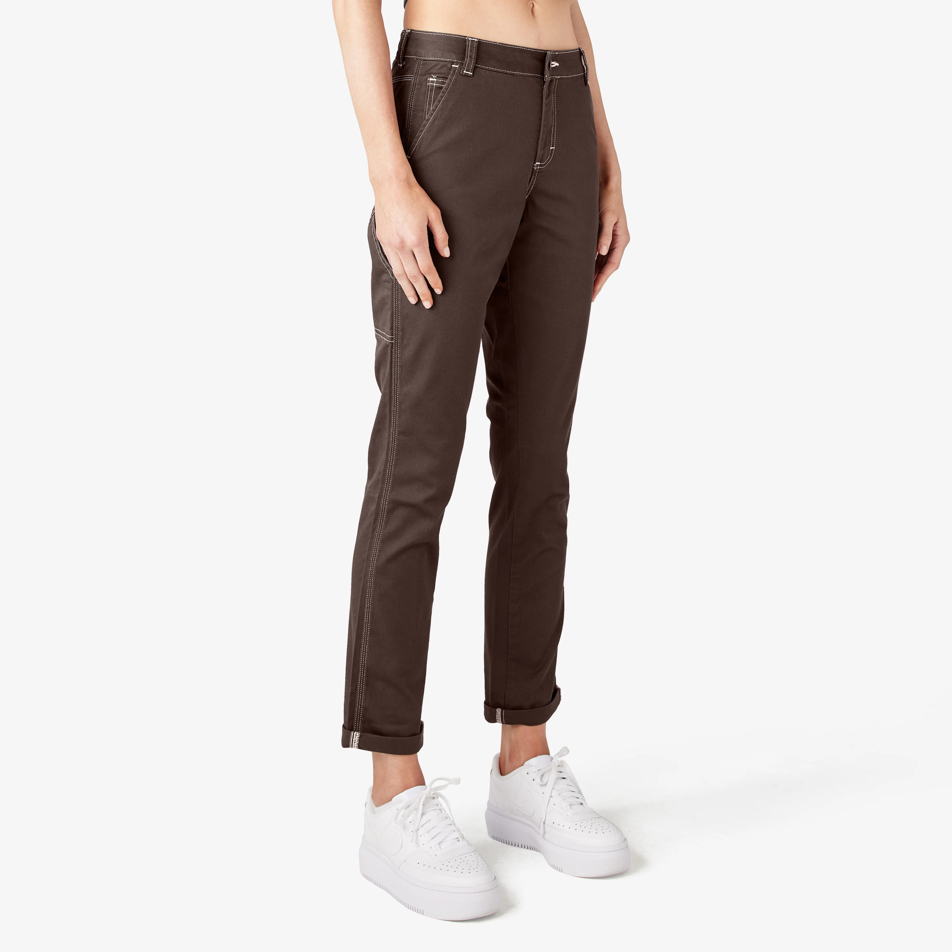 Women's Slim Straight Fit Roll Hem Carpenter Pants - Image 4