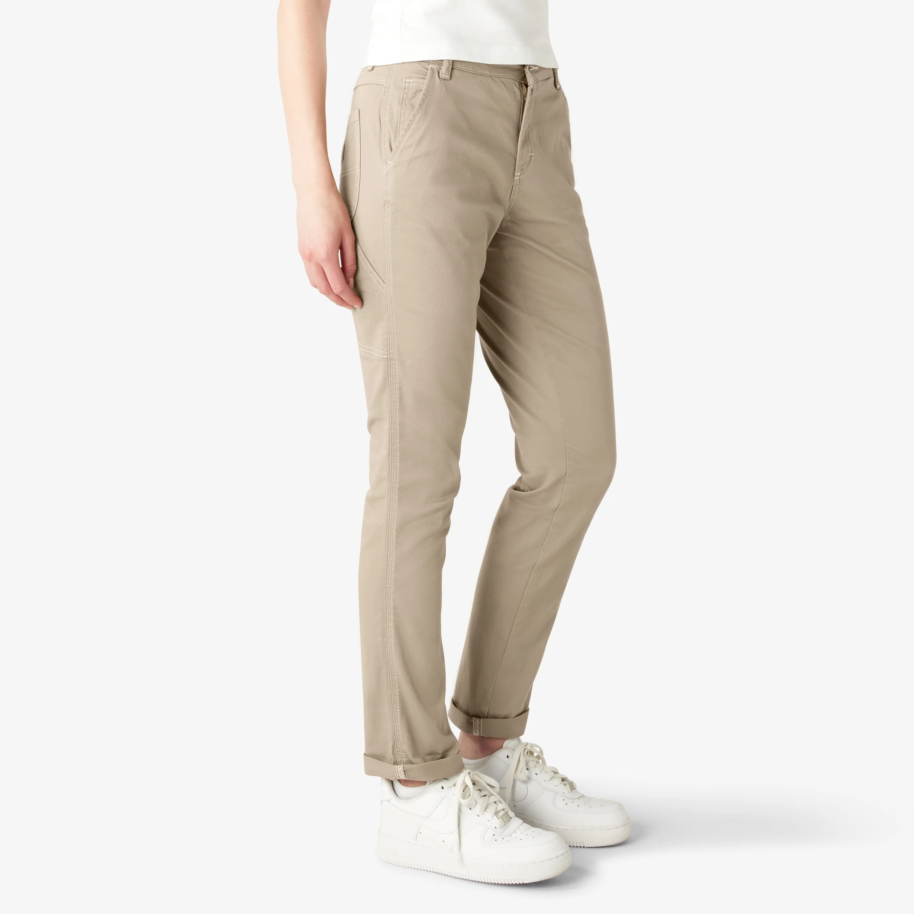 Women's Slim Straight Fit Roll Hem Carpenter Pants - Image 4
