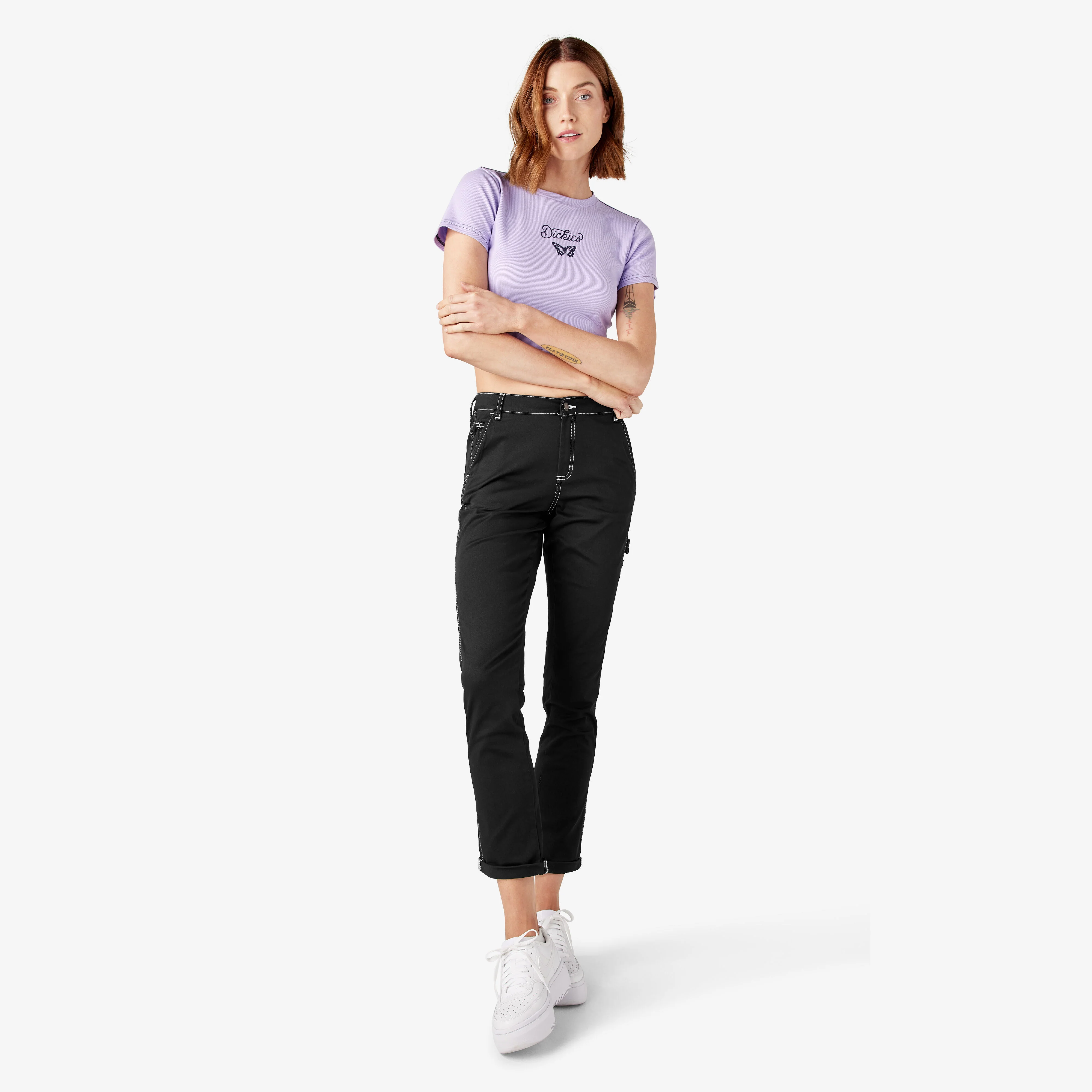 Women's Slim Straight Fit Roll Hem Carpenter Pants - Image 5
