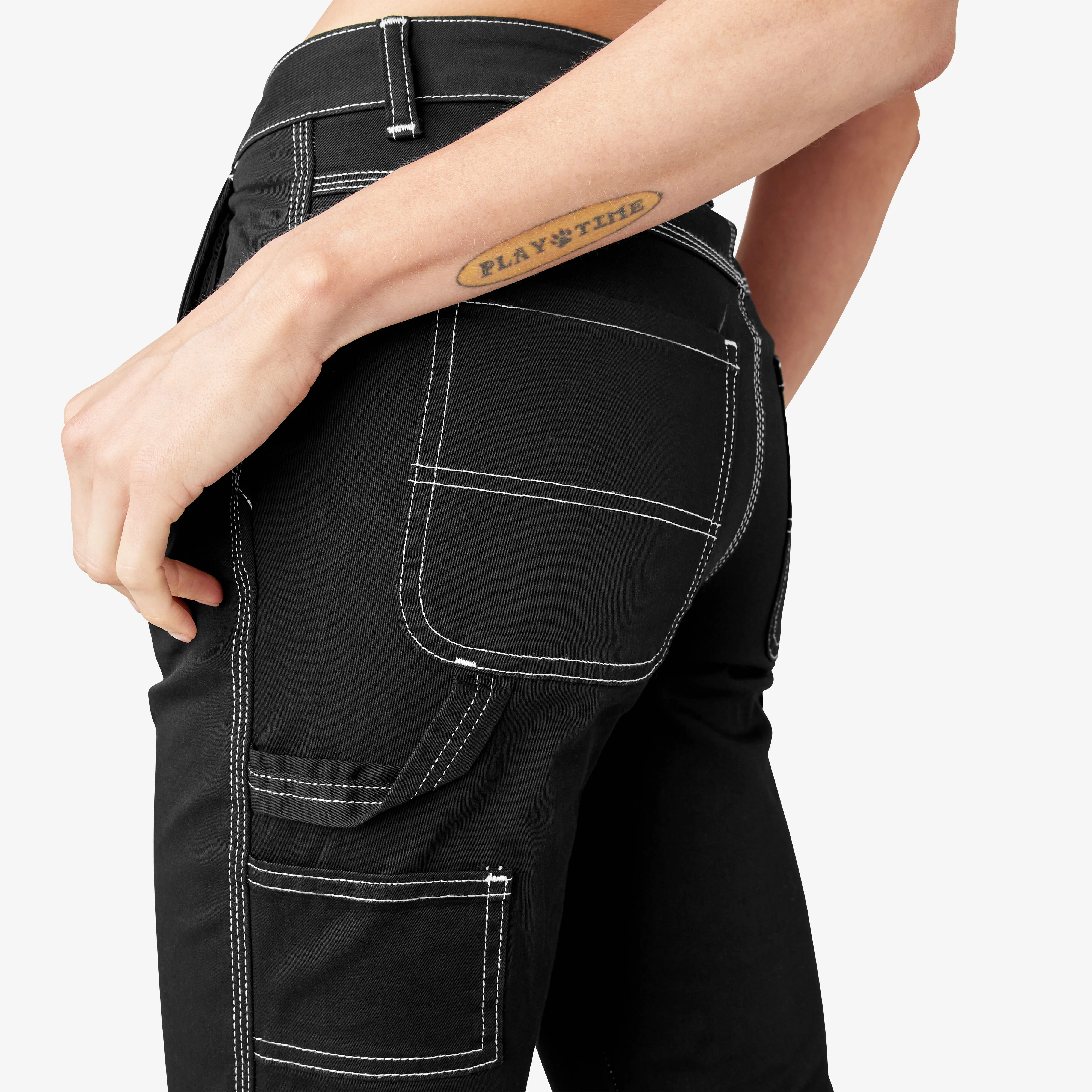 Women's Slim Straight Fit Roll Hem Carpenter Pants - Image 8